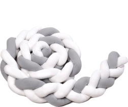 Gevlochten bedbumper 180 cm wit + grijs