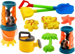 Zandset Molen voor zand Schep Hark Gieters Vormpjes Emmer 10 st.