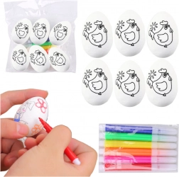 Styropor Paaseieren om te kleuren met stiften, kippenmotief, 6 stuks