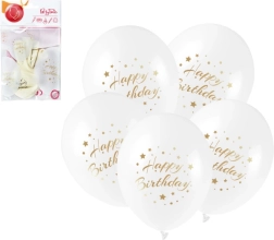 Latexballonnen Happy Birthday met gouden opdruk 28 cm, 5 stuks