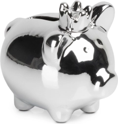 Keramische spaarpot zilver met spiegelglans 9,5 × 7 × 8,5 cm