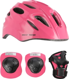 Kinderhelm- en beschermerset NILS Extreme roze – MAAT XS