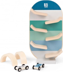 houten autoracebaan met autootjes en bogen