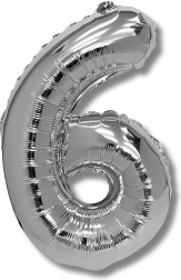 Folieballon cijfer 6 zilver 40 cm