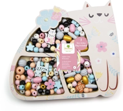 Houten pastelkleurige kralen in de vorm van een kat