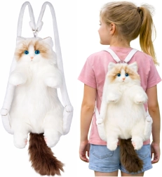 Pluchen rugzak kat, wit, 50 cm