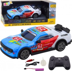 Radiografisch bestuurbare raceauto met LED en waterdamp, blauw 1:22