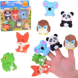 Rubberen vingerpopjes Dierentuin dieren - set van 5 figuurtjes