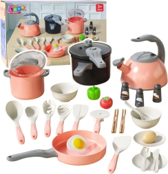 Grote kinderkookset met potten en accessoires, roze, 32-delig