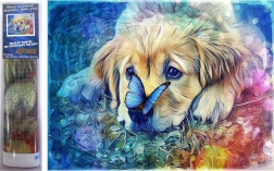 Diamond painting – hond met vlinder 30 × 40 cm