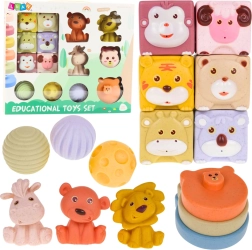 Set van zachte sensorische bouwstenen met diertjes van eco-rubber, 18 stuks