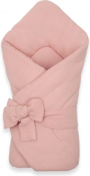 Mousseline inbakerdoek met strikjes New Baby, oudroze
