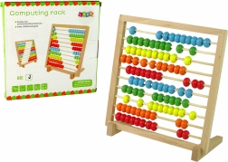 Houten schooltelraam met gekleurde kralen