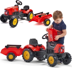 Kindertraptractor FALK Red Supercharger met afneembare aanhanger