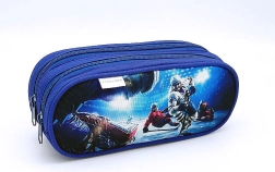 Etui met ijshockeymotief, dubbelrits, blauw