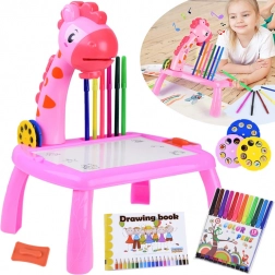 Kinderprojector giraffe met tekentafeltje en 12 stiften – Roze