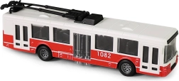 Rode trolleybus met vliegwiel en openslaande deuren
