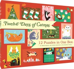 Chronicle Books Twaalf dagen kattenkerst – set van 12 puzzels van 48 stukjes