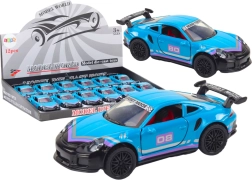 Metalen sportautootje 1:32 met vliegwielaandrijving – turquoise