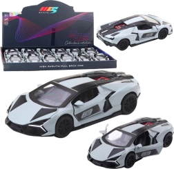 Metalen raceautootje 1:32 met terugtrekmotor en openslaande deuren – grijs