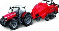 Model van de tractor Massey Ferguson 8740S met balenpers