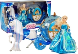 Pop met koets en paard om te kammen – blauwe set