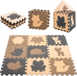 Educatieve foam puzzelmat met dieren, beige, 85 × 85 cm, 9 delen
