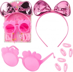 Roze accessoireset voor kinderen – haarband met strik, bril en haarelastiekjes
