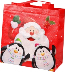 Kerstcadeautas met motief van Sinterklaas en pinguïns, rood, 22 × 22 × 11 cm