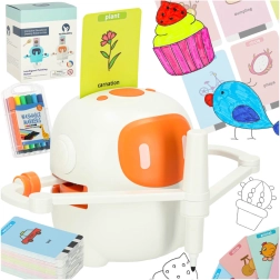 Educatieve interactieve robot voor het leren tekenen en schrijven met kaartjes en stiften