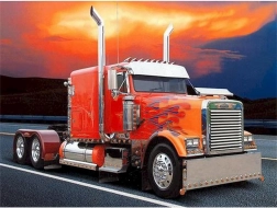 Diamanten schilderen Rode vrachtwagen met vlammen 30x40cm