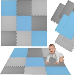 HUMBI schuimvloer 180 × 180 cm – grote waterdichte puzzelmat, veilig voor baby’s en kinderen, 9 delen, blauw/grijs/donkergrijs