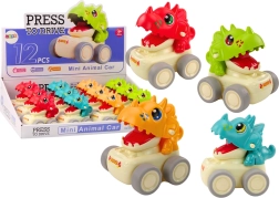 Dino-auto triceratops met drukaandrijving, 4 kleuren