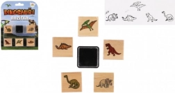 Houten stempels dinosaurussen 5+1 met inktkussen, 3 × 3 cm