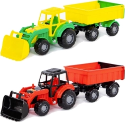 Plastic tractor met lader en aanhanger