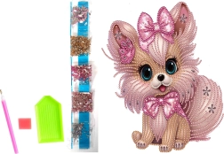 Diamantschilderen op canvas – roze hondje 23 × 30 cm