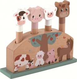springende boerderijdieren – houten pop-up speelgoed voor de allerkleinsten