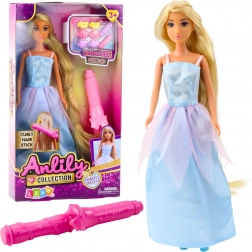 Pop Anlily in blauwe galajurk met haarstyling-accessoires