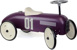 Vintage metalen loopfiets in donkerpaarse kleur