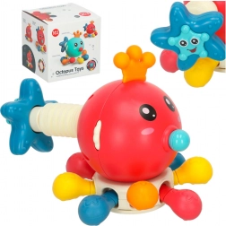 Sensorisch speelgoed bijtring voor baby's octopus Bibi-Inn rood