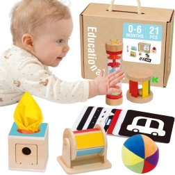Montessori educatieve sensorische box XXL 6-in-1 TOOKY TOY voor kinderen vanaf de geboorte tot 6 maanden - 6 stuks