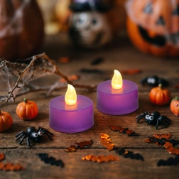 Paarse Halloween-led-theelichtjes, 2 stuks