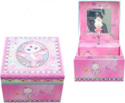 Roze muziekjuwelenkistje met kattenballerina