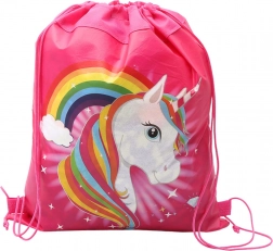 Schoolzak voor schoenen en kleding met eenhoorn- en regenboogmotief roze 35x27 cm