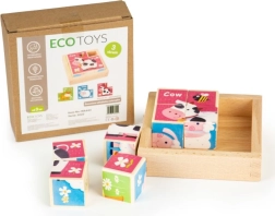 Houten blokken met dieren ECOTOYS, 8 blokken
