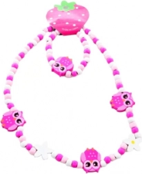 Set ketting en armband met uiltjes van houten kralen