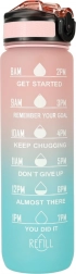 Tritan waterfles 1 l met rietje en motiverende tijdsmarkeringen – Roze-blauw