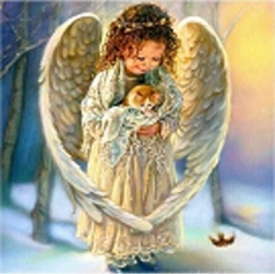 Diamantenmozaïek - engeltje met katje