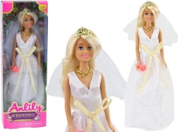 Lalka Anlily in trouwjurk met bloemenboeket en kroon