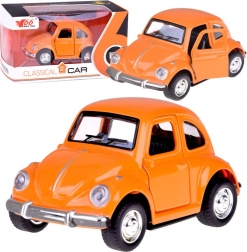 Klassieke oranje autootje met opengaande deuren